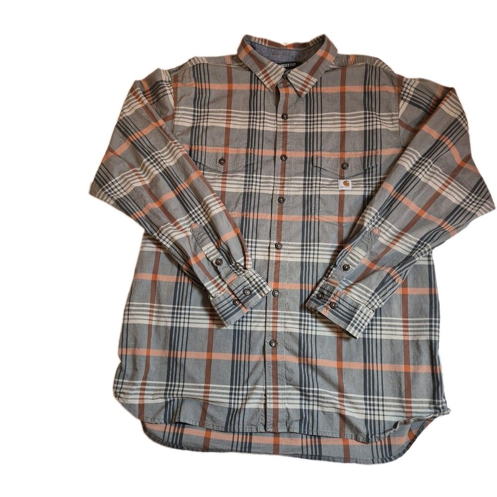 Carhartt Mens Rugged Flex Button-Up Shirt Size XL Plaid Relaxed Fit Long Sleeve